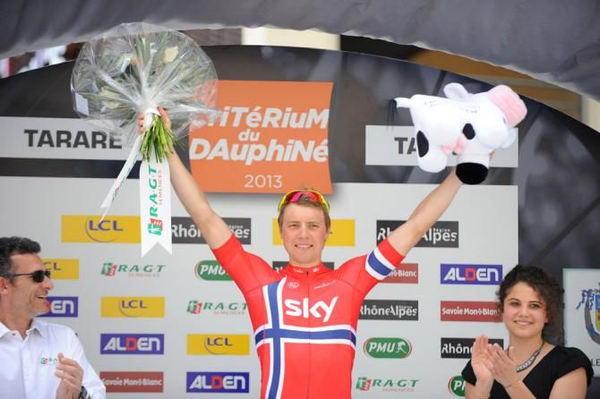 Stage 3 winner Edvald Boasson Hagen (Sky) on the podium