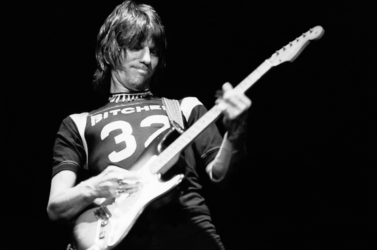 British musician Jeff Beck plays guitar onstage during a performance at the Granada Theater, Chicago, Illinois, October 19, 1980.