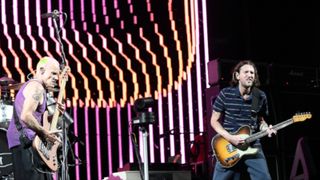 John Frusciante (right) and Flea of Red Hot Chili Peppers perform during the ACL Music festival 2022 at Zilker Park on October 09, 2022 in Austin, Texas. 