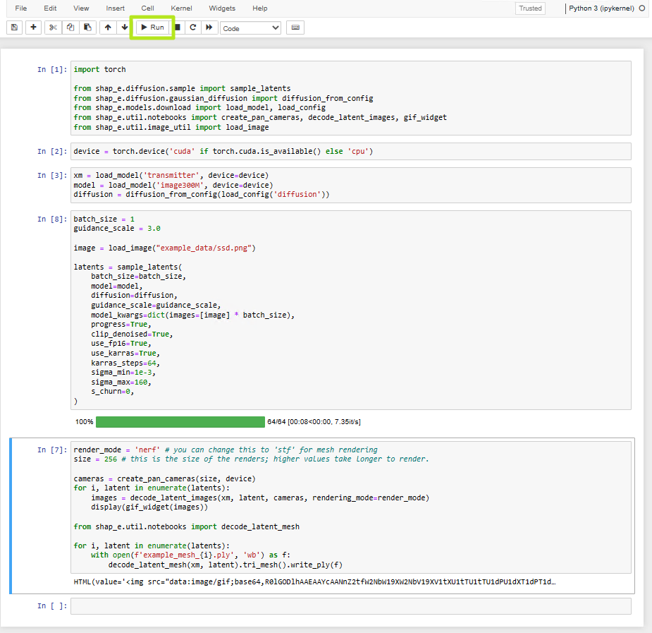 Run an image-to-3d notebook