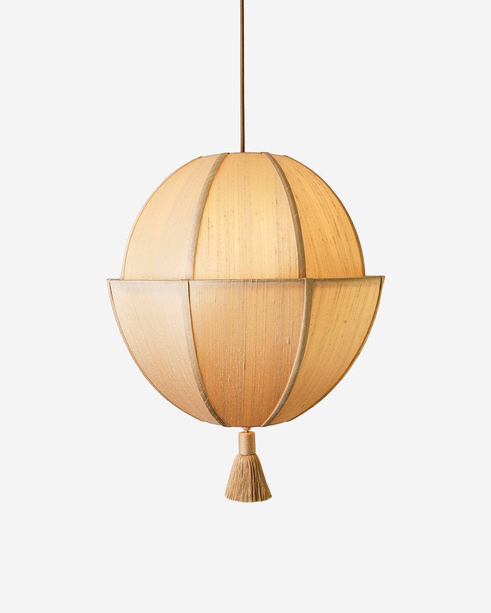 Lantern with off-white silk shade and tassel