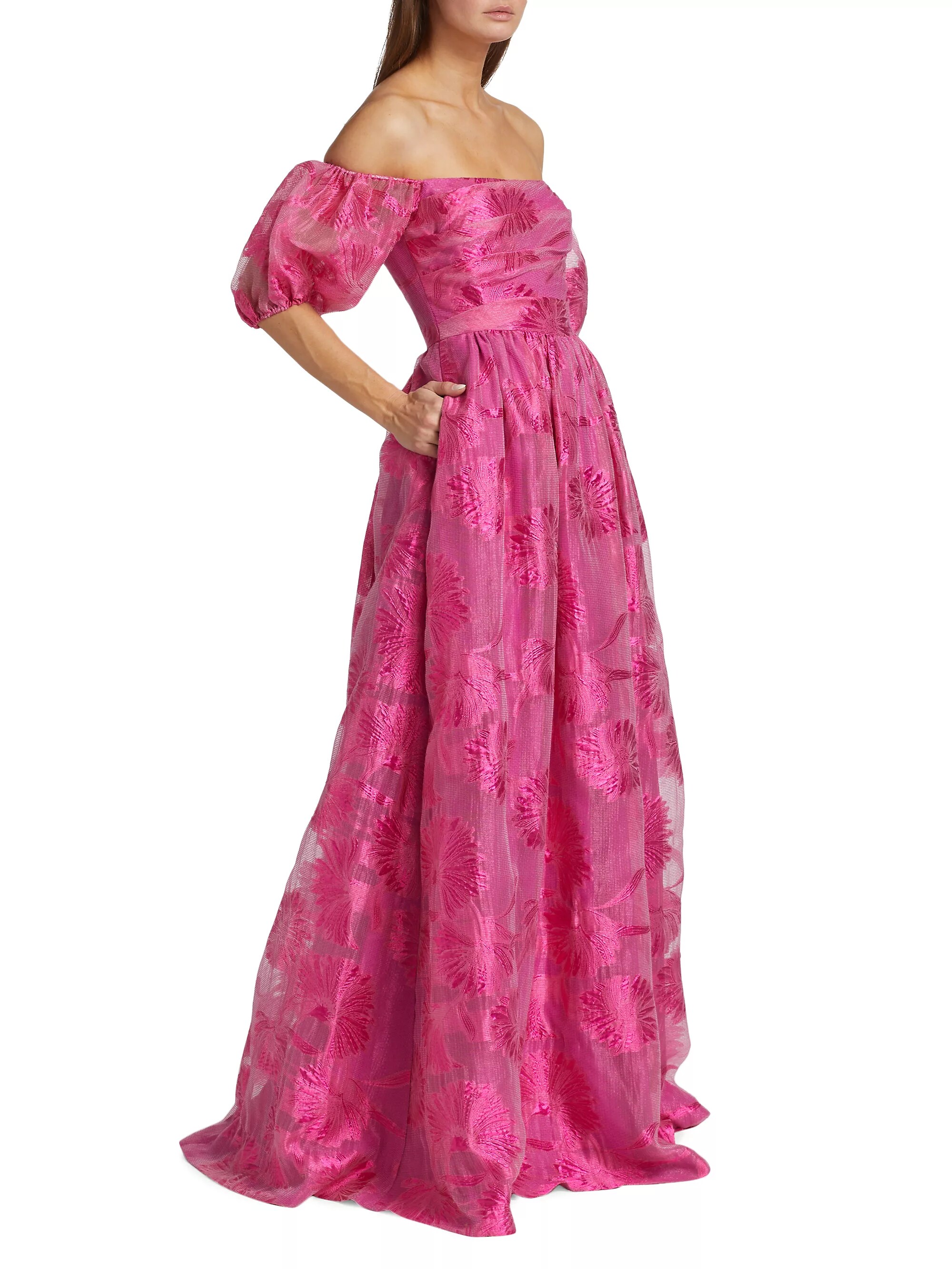 Organza Jacquard Off-The-Shoulder Gown