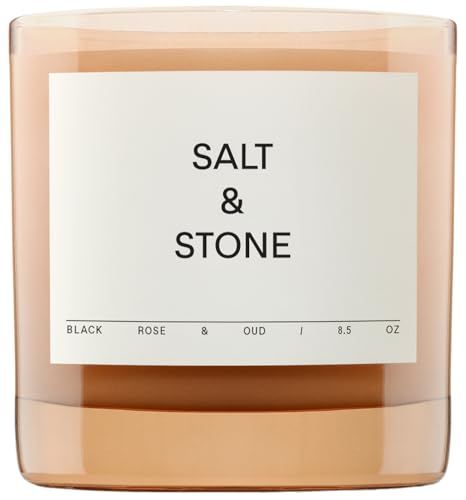 Salt & Stone Scented Candle for Women & Men | Hand-Poured, Aromatic & Fragrant | Natural Coconut & Soy Blend Wax | 100% Cotton Wick | Long-Lasting 50 Hour Burn Time (8.5 Oz) (black Rose & Vetiver)