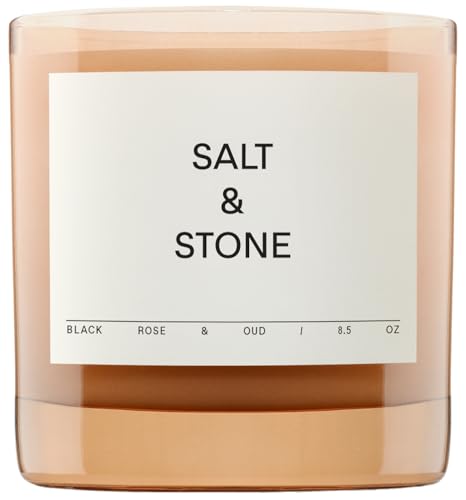 Salt & Stone Scented Candle for Women & Men | Hand-Poured, Aromatic & Fragrant | Natural Coconut & Soy Blend Wax | 100% Cotton Wick | Long-Lasting 50 Hour Burn Time (8.5 Oz) (black Rose & Vetiver)
