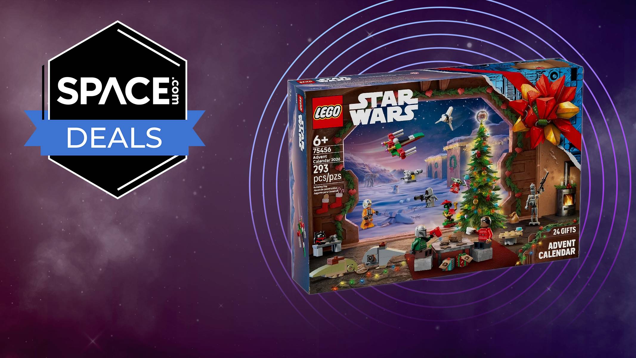 A Lego Star Wars Advent Calendar 2026 75456 against a space background. 
