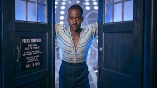 Ncuti Gatwa's Fifteenth Doctor opening the TARDIS' doors
