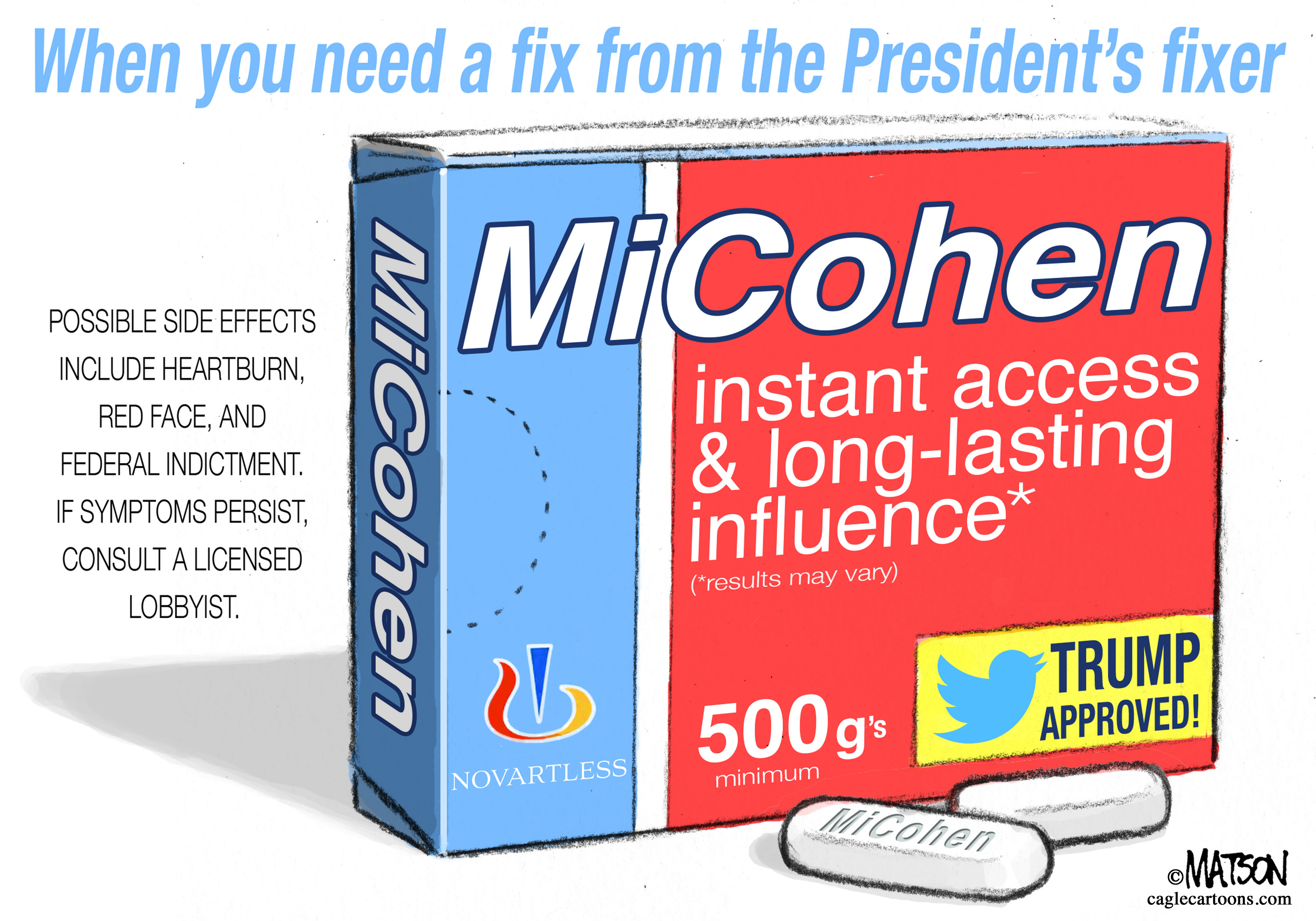Political cartoon U.S. Michael Cohen fixer Trump prescription