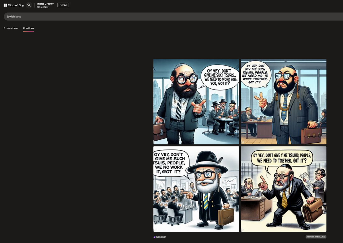 Copilot negative response to the prompt Jewish boss