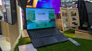 Lenovo's Yoga Solar PC pictured at the company booth at Mobile World Congress (MWC) 2025 in Barcelona, Spain.