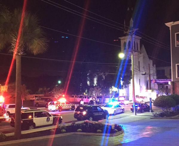 The scene outside the Emanuel AME Church in Charleston.