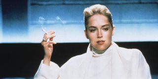 Sharon Stone holding a cigarette in Basic Instinct