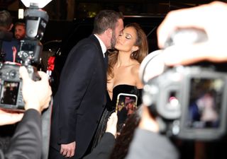 Ben Affleck and Jennifer Lopez embrace at the premiere of 'This Is Me...Now: A Love Story' on February 13, 2024.