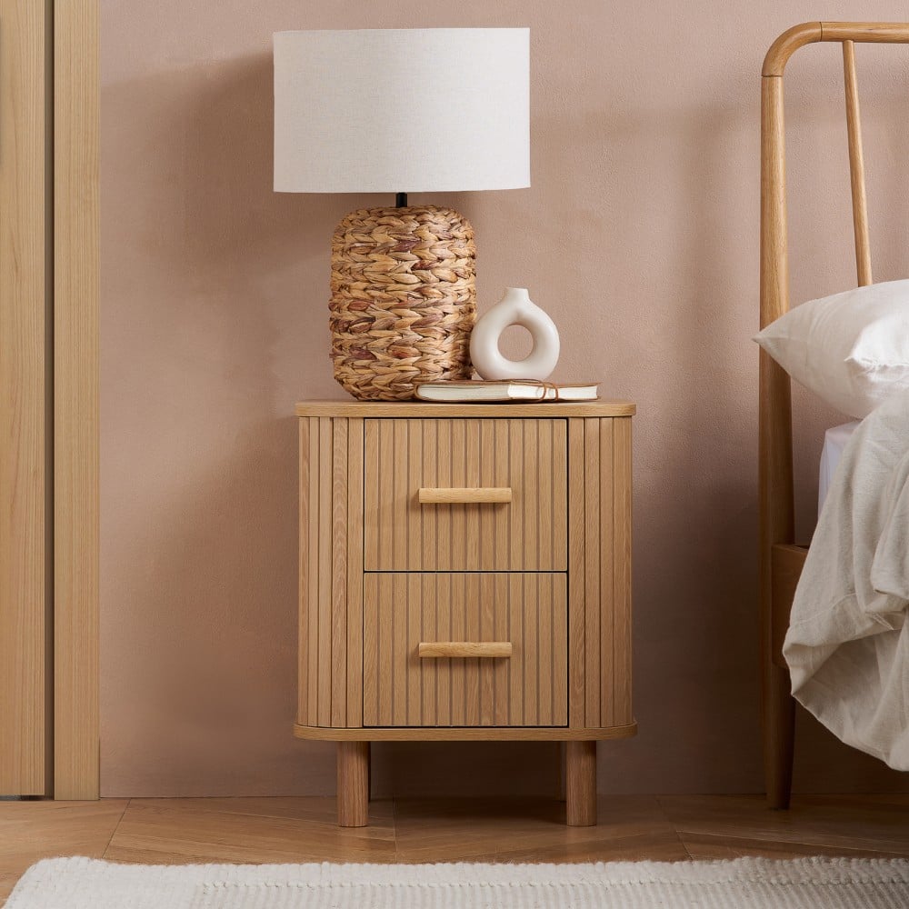 Axel Oak 2 Drawer Fluted Bedside Table