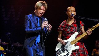 Bowie and Gail Ann Dorsey in Paris, France on September 25, 2002.