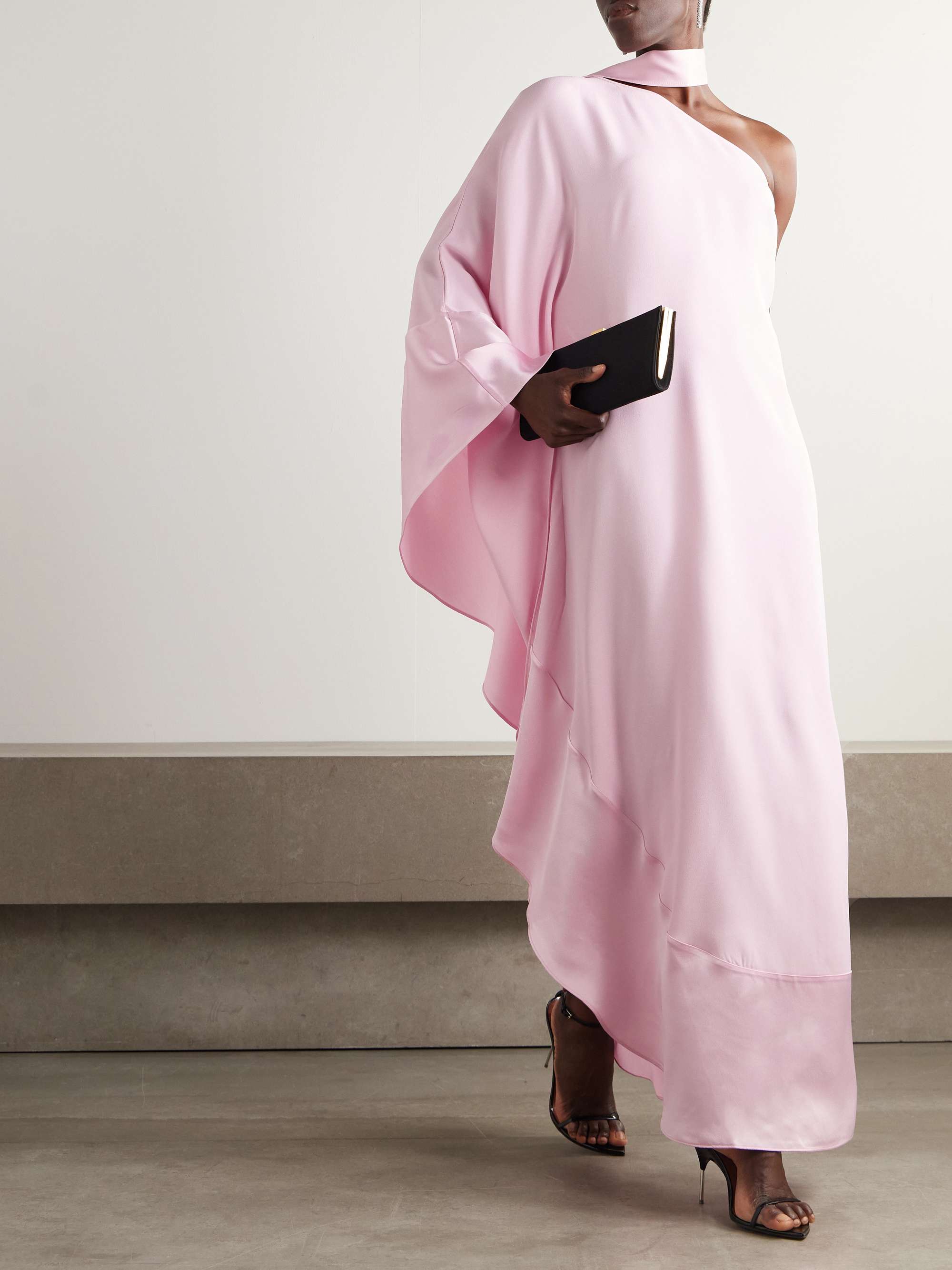 Olympia One-Sleeve Satin-Trimmed Crepe Gown