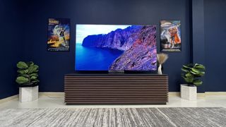 Samsung QN900D on stand in living room