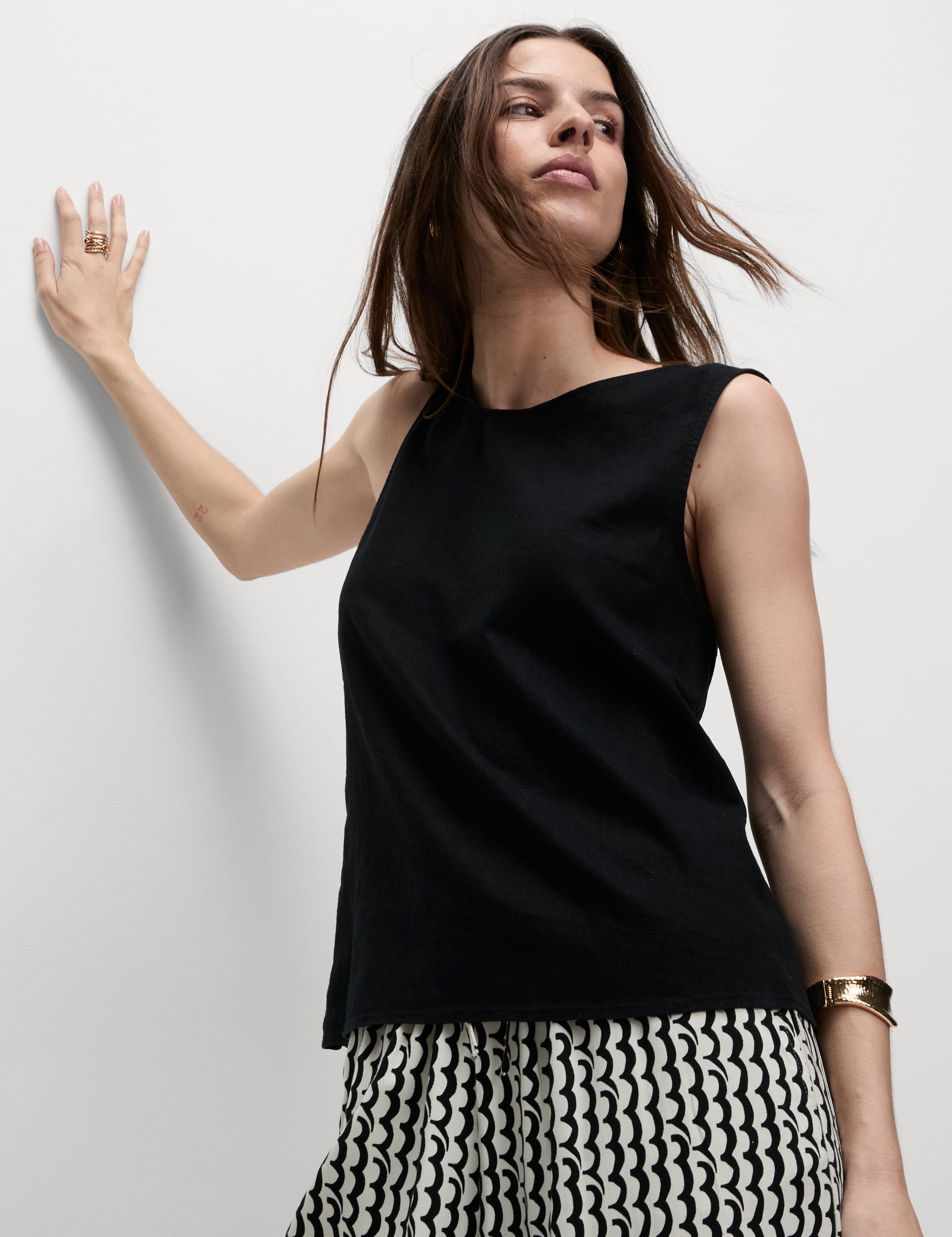 Linen Rich Cross Back Tank Top