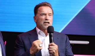 Arnold Schwarzenegger speak on stage during the Digital X event on September 07, 2021 in Cologne, Germany