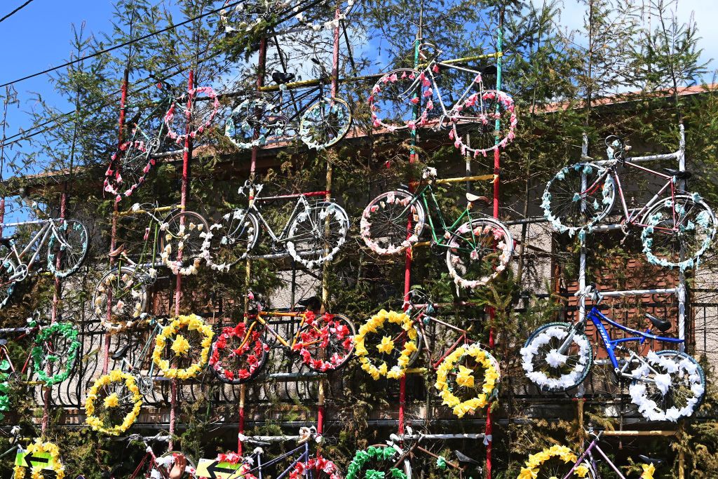 BELLEVILLEENBEAUJOLAIS FRANCE JULY 13 Decoration during the stage twelve of the 110th Tour de France 2023 a 1688km stage from Roanne to Belleville en Beaujolais UCIWT on July 13 2023 in Belleville en Beaujolais France Photo by Tim de WaeleGetty Images