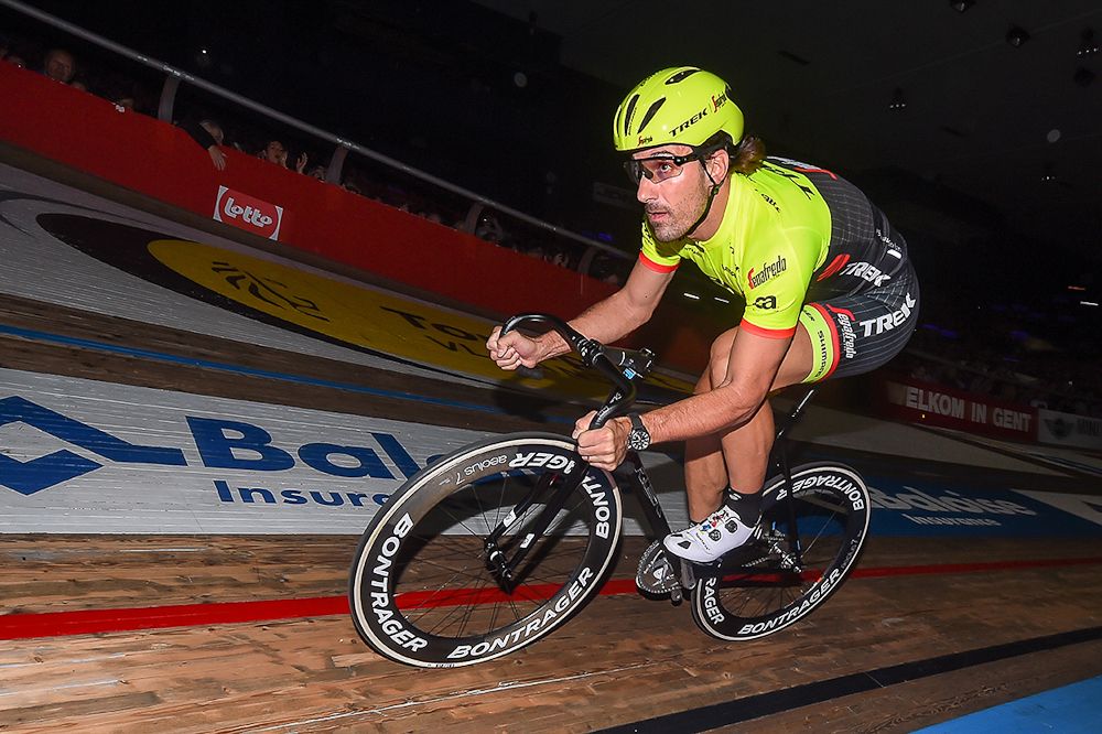 Fabian Cancellara on the boards at the Kuipke Track Velodrome