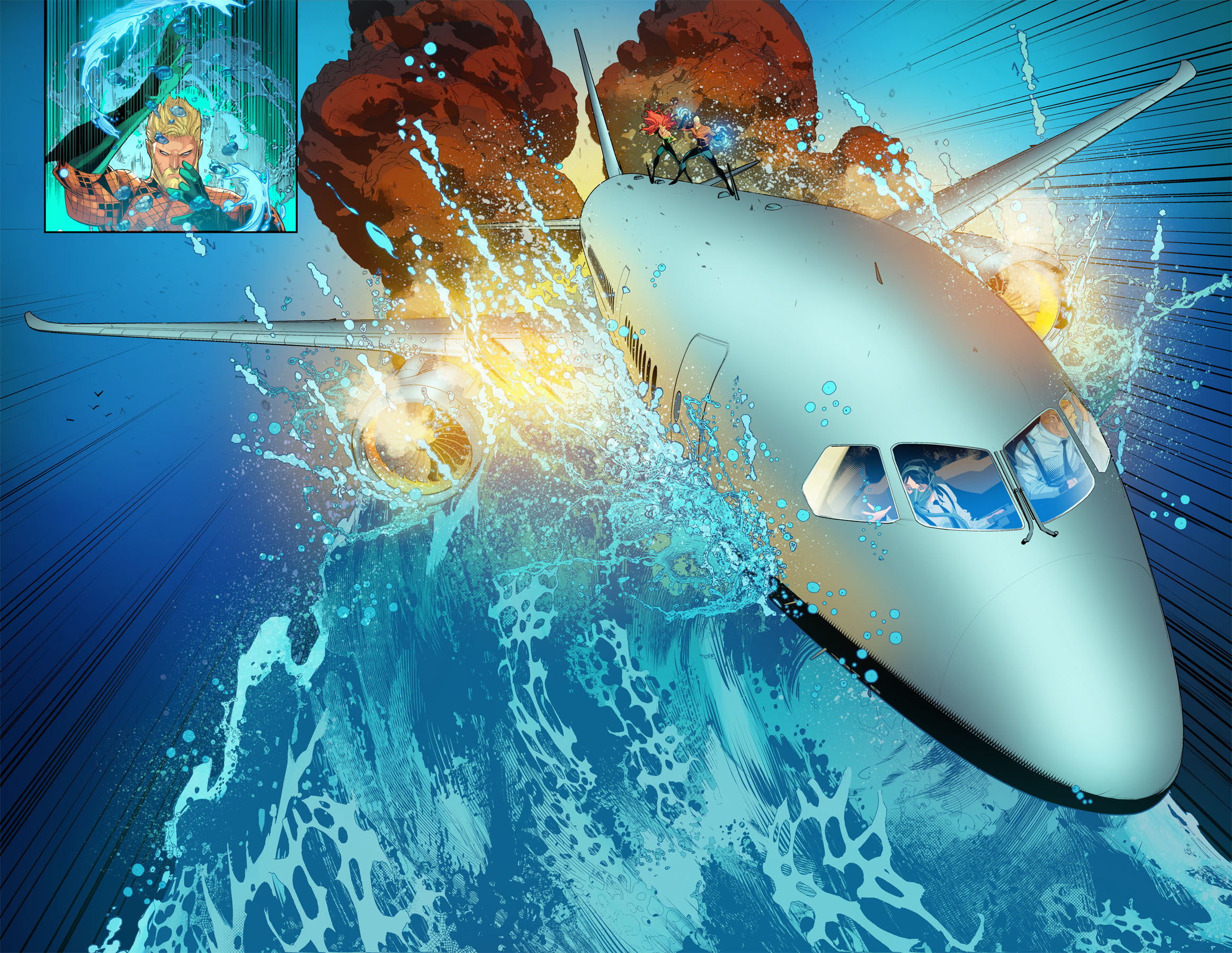 Unlettered interior art pages from Aquaman #1.