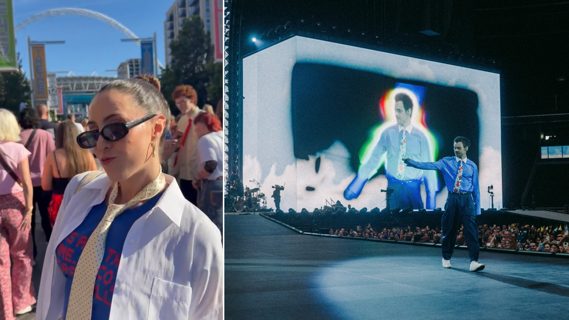split image of Christina D'Ambrosio and Harry Styles on stage