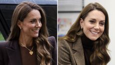 A composite of two pictures of Kate Middleton wearing the same Cartier earrings in 2026