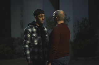 Joe Barber as Jordan Franklin confronting Simon (Jason Watkins) in Coma.