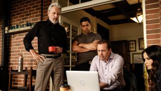 McGee using a laptop, and Parker, Torres and Knight are looking at the screen too in NCIS Season 23 premiere