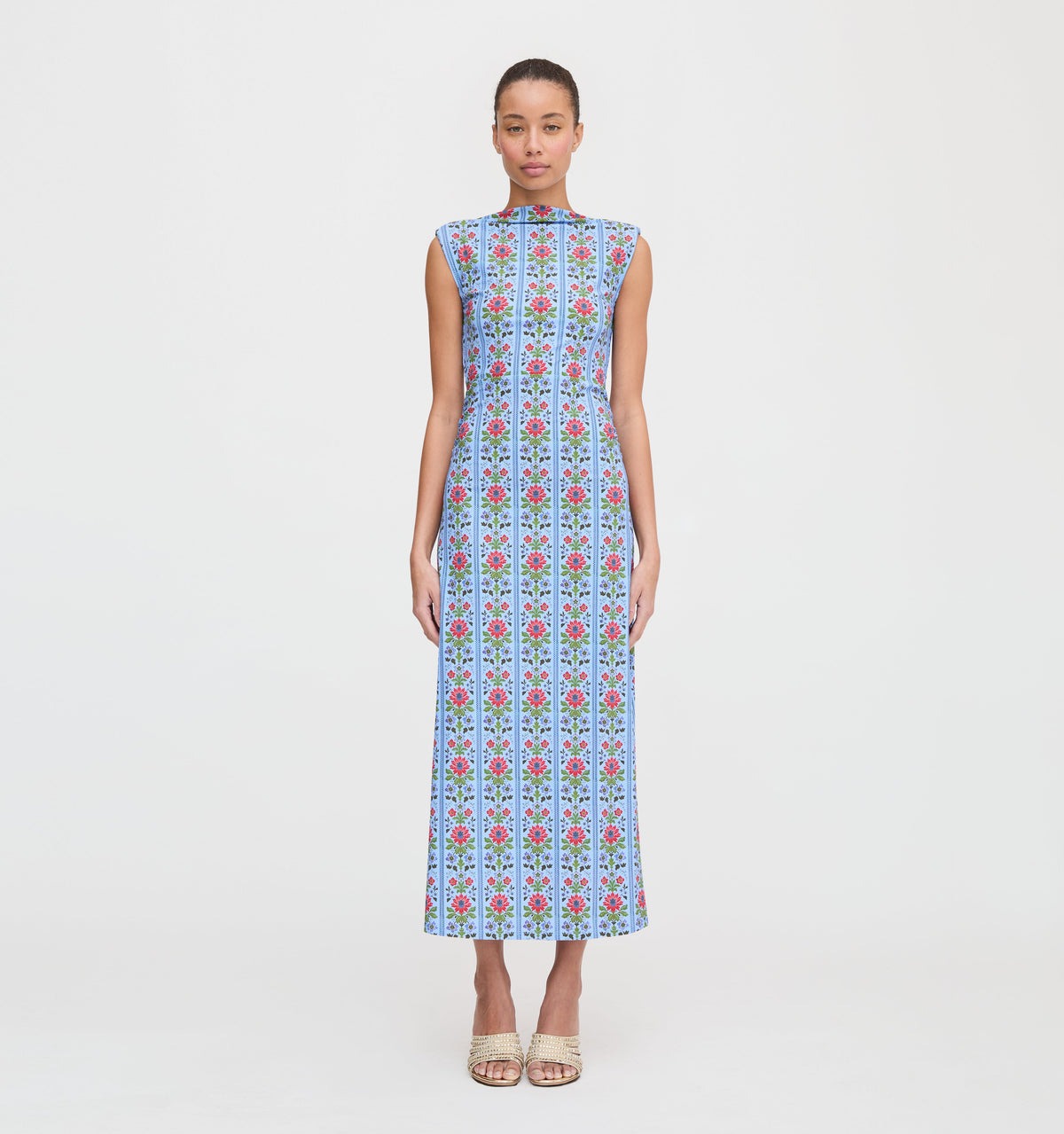 Hill House Home, The Sloane Dress in Blue Floral Block Stripe Jersey
