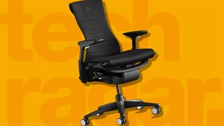 Most comfortable gaming chair against a yellow TechRadar background