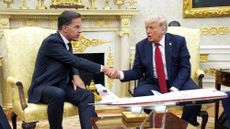 Donald Trump shakes hands with NATO Secretary General Mark Rutte in Washington