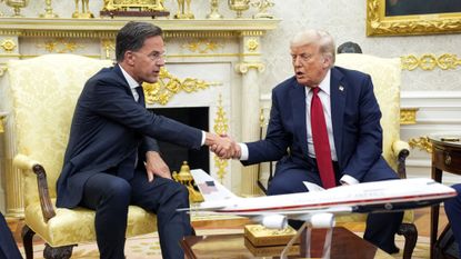 Donald Trump shakes hands with NATO Secretary General Mark Rutte in Washington