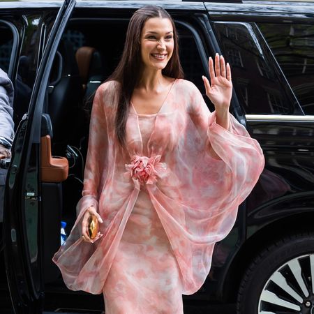 Bella Hadid in a pink dress