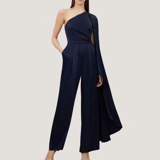 Karen Millen One Shoulder Wide Leg Jumpsuit on model 