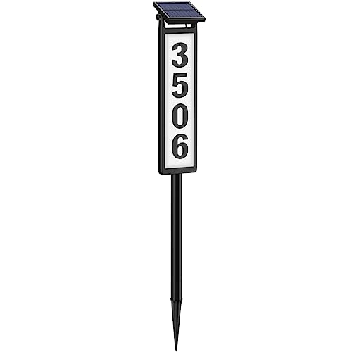 Eyrosa Solar Illuminated Led Lighted Address Sign, House Numbers for Outside Yard Home, Numbers Plaque Outdoor Waterproof, Black