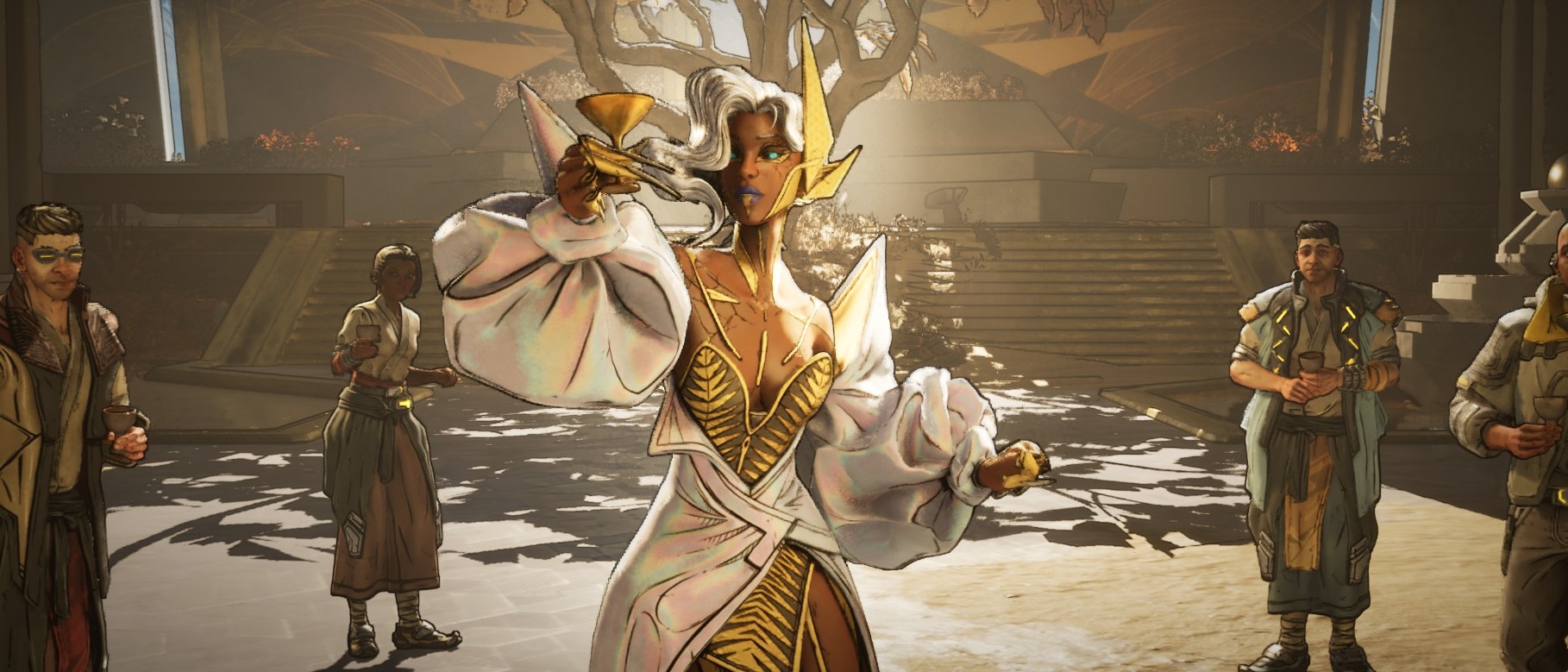 Borderlands 4 screenshot of a character raising a glass
