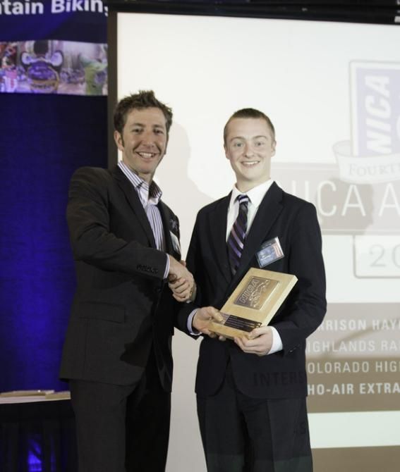 Special guest Jeremiah Bishop presents the Sho-Air Extraordinary Courage award to Garrison Hayes of Highlands Ranch, Colorado