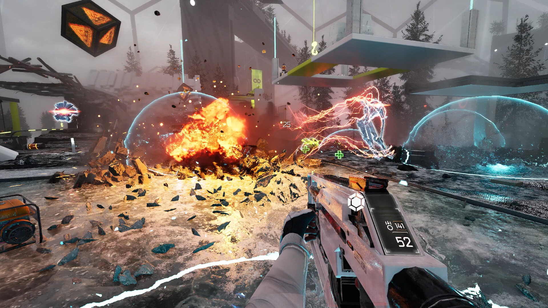 The player fights against hostile AI and sets off an explosion in FPS, Void / Breaker