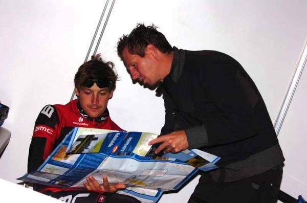 Marcus Burghardt and Rik Verbrugghe plan the day's training ride