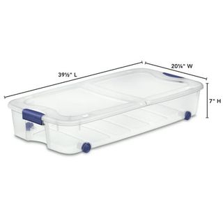 Sterilite 66 Quart Stadium Blue Ultra Storage Box with blue wheels and handles plus clear lid