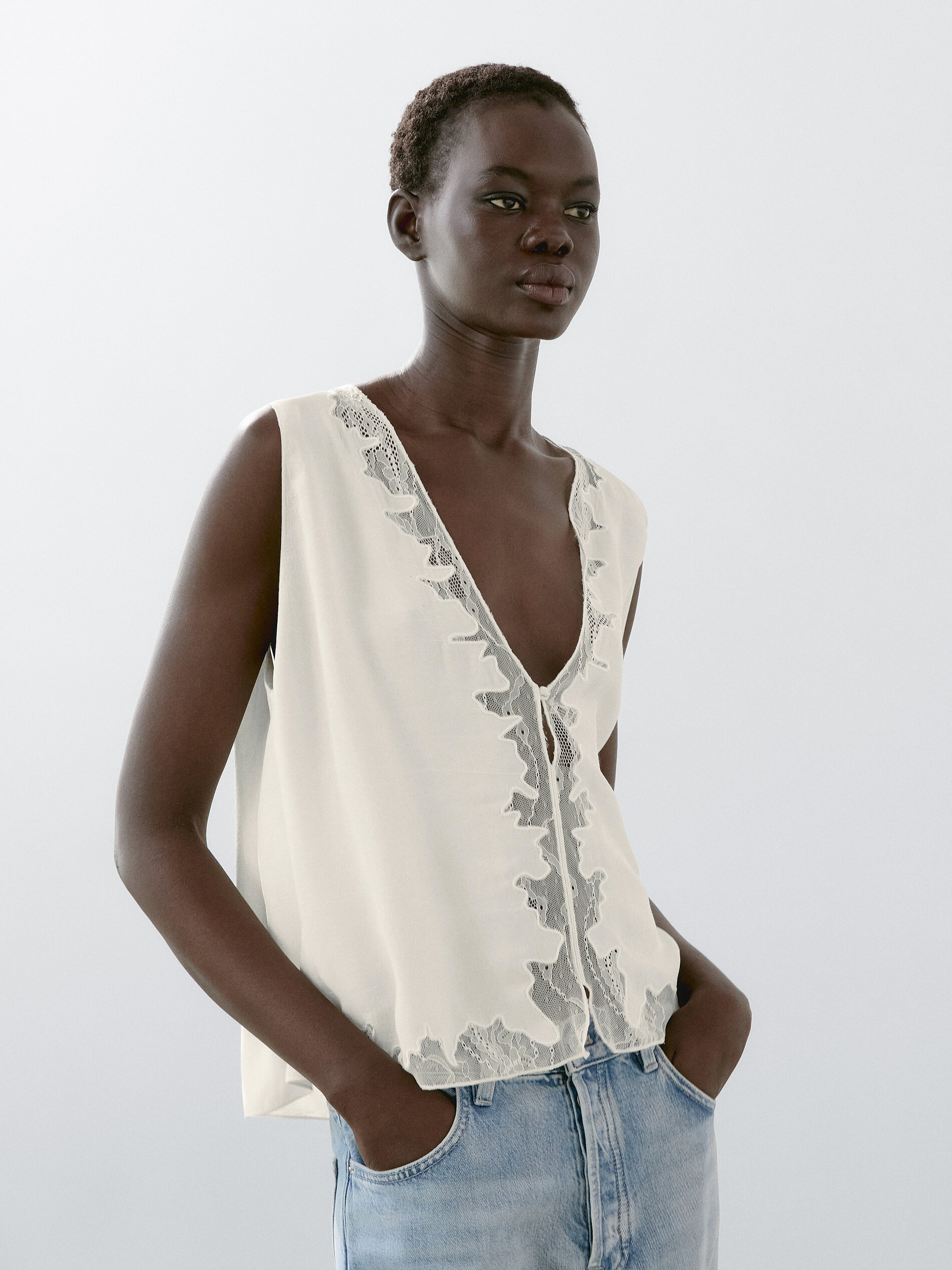 Flowing Blouse With Lace Detail