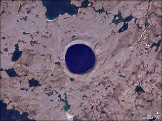 satellite image of Pingualuit Crater in northern Quebec.