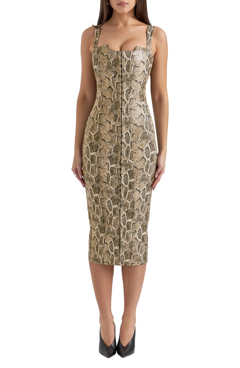 Gracie Panelled Faux Leather Midi Cocktail Dress