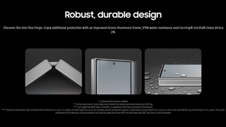 An except of an alleged Samsung Galaxy Z Fold 6 feature summary, including a mention of IP48 dust/water resistance