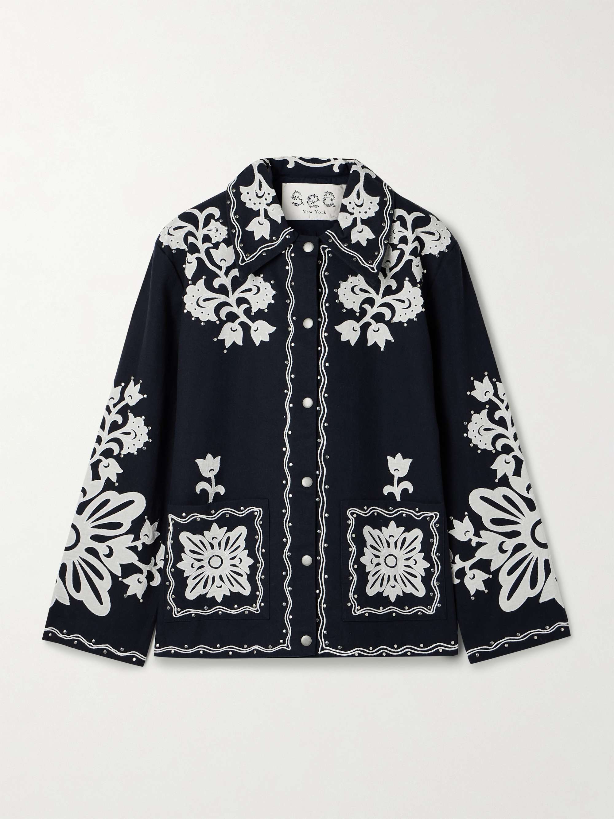 Liliana Studded Appliqu&amp;eacute;d Cotton-Canvas Jacket