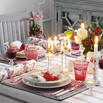 dining table with christmas and tableware