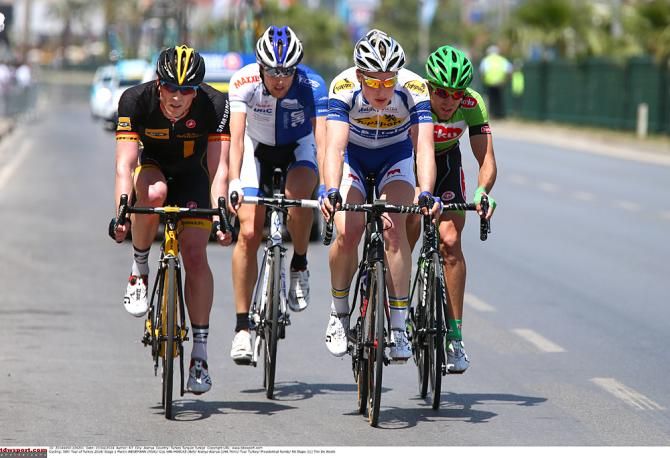 The day's breakaway: Marc de Maar (UnitedHealthcare), Martin Mesemann (MTN-Qhubeka), Gijs van Hoeck (Topsport Vlaanderen) and Mirac Kal (Torku)