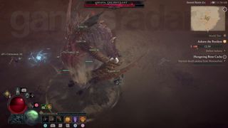 Diablo 4 Ashava World boss monster slamming the ground while being attacked by many players