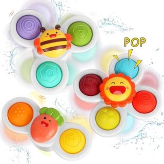 Ermon Suction Cup Spinner Toys, Pack of 3 Spinners for Babies, Baby Spinner Toys With Suction Cup, Silicone Simple Dimple, Colourful Suction Spinner Toys, Perfect for Baby Bath Toys (pop (3 Pcs))